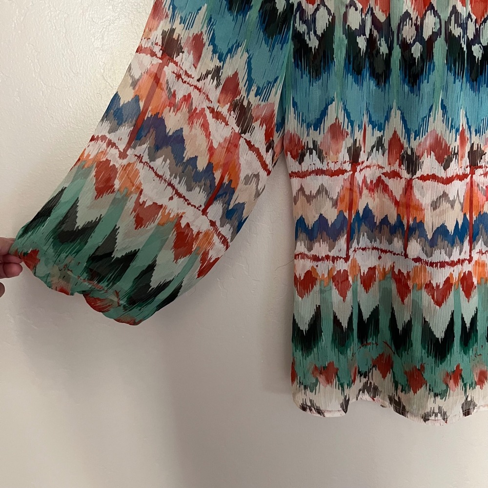 Sundance 100% Silk Abstract Print Boho Sheer Blouse Women's Size Small - Picture 5 of 5
